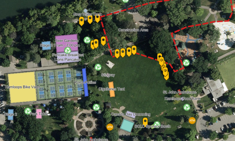 map of park with pin markers