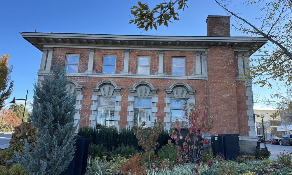 red brick building with white features