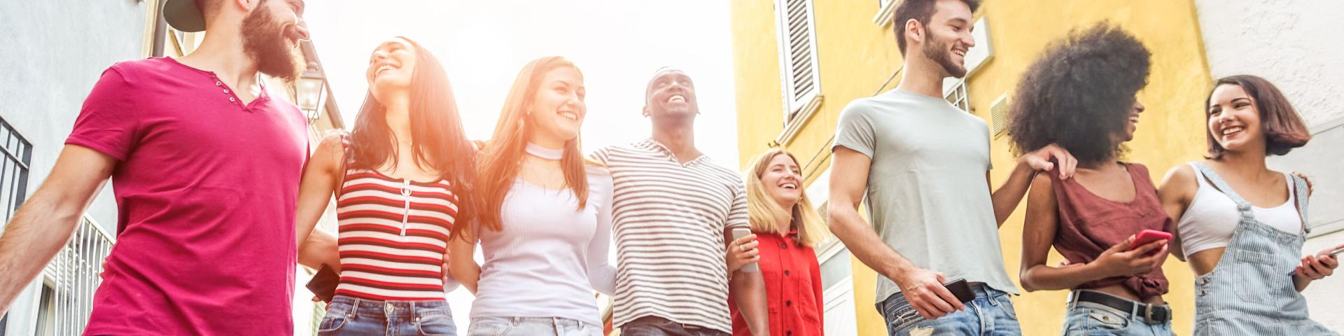 Youth group walking and smiling together